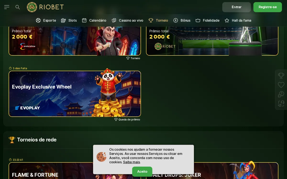 Lobby de torneios da Riobet com promoções ativas e prêmios em disputa
