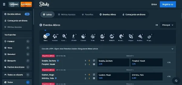 Interface de apostas esportivas ao vivo da Stake